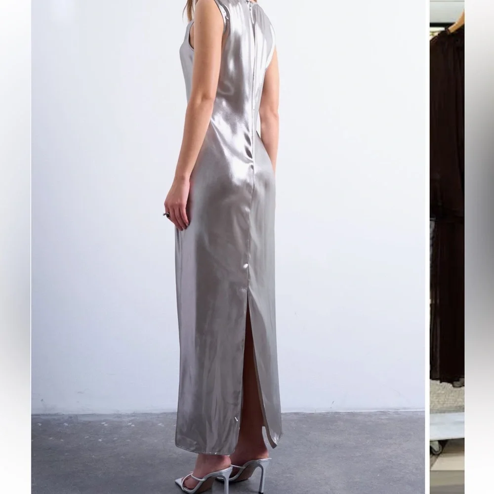 Topshop metallic maxi dress with silver hardware in silver - Picture 2 of 9